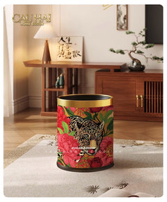 Thùng Rác Da Crimson Leopard Jungle D.O 14L-CẬU HAI HOME DECOR