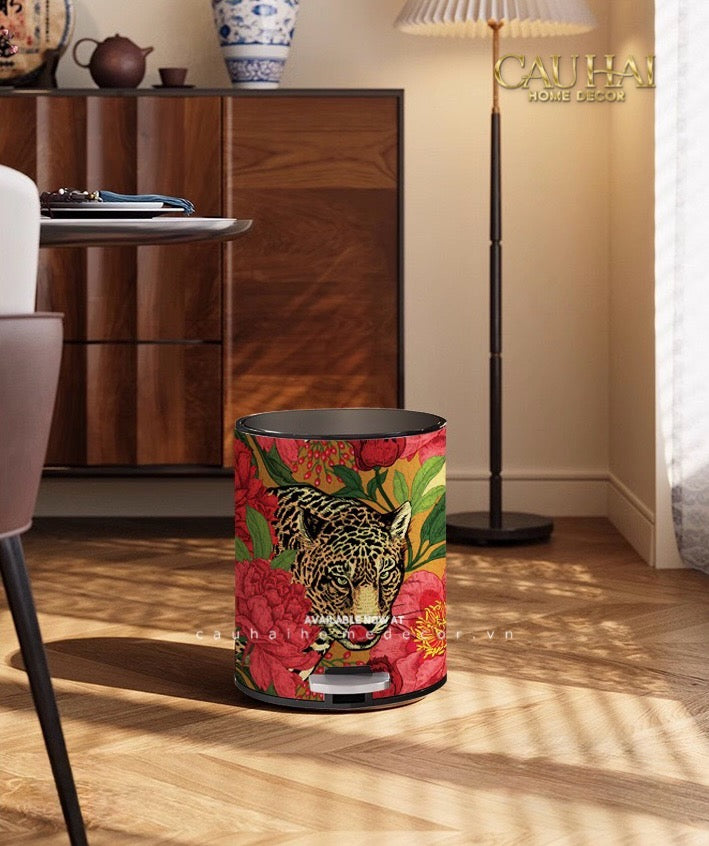 Thùng Rác Da Crimson Leopard Jungle D.O 14L-CẬU HAI HOME DECOR