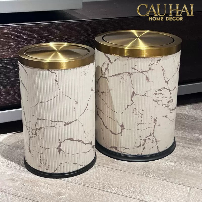 Thùng Rác Da Vân Đá Marble Prime Minimal Desk Trash Cans 9L 20x31-CẬU HAI HOME DECOR