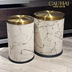 Thùng Rác Da Vân Đá Marble Prime Minimal Desk Trash Cans 9L 20x31-CẬU HAI HOME DECOR