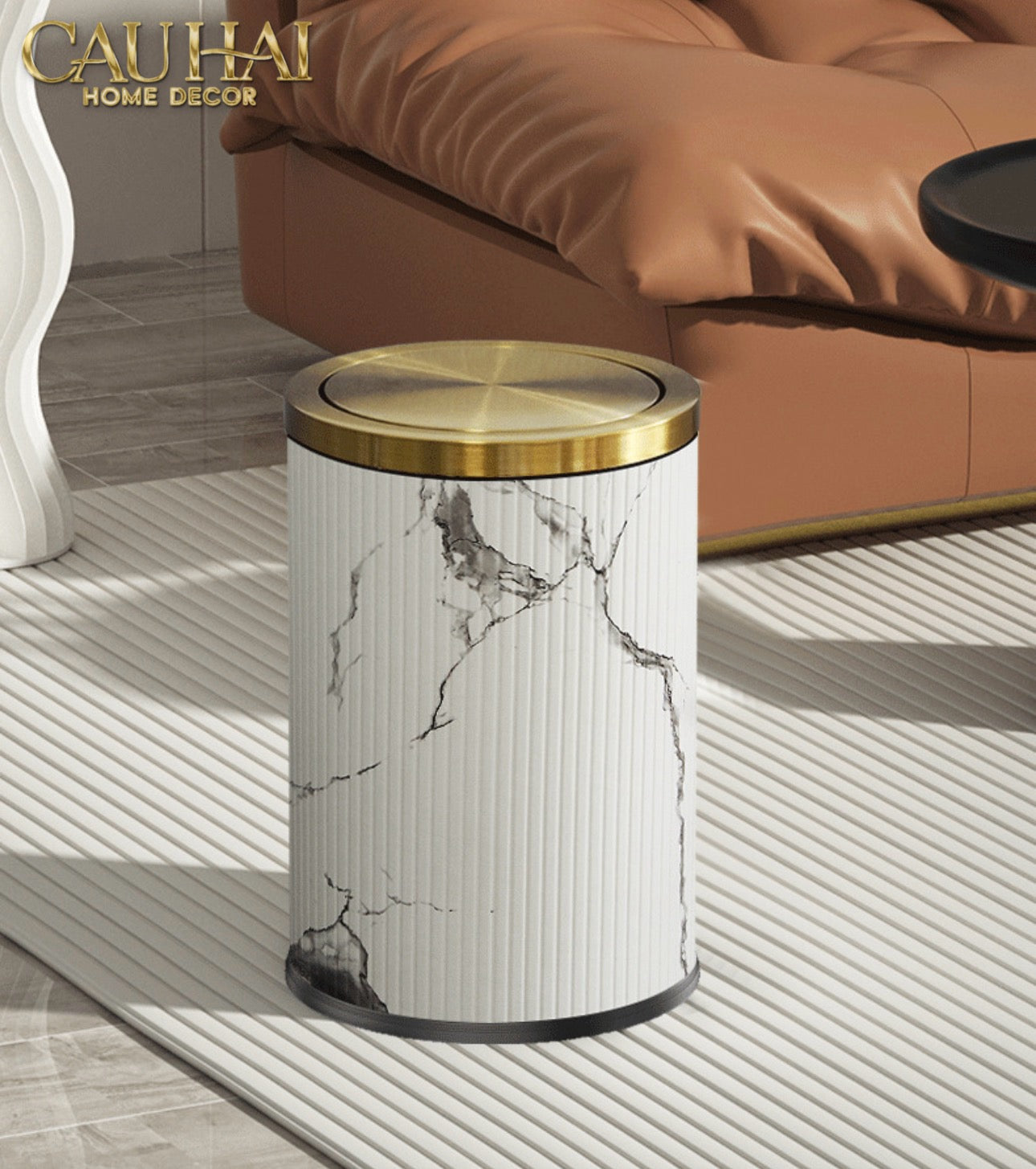 Thùng Rác Da Vân Đá Marble Prime Minimal Desk Trash Cans 9L 20x31-CẬU HAI HOME DECOR