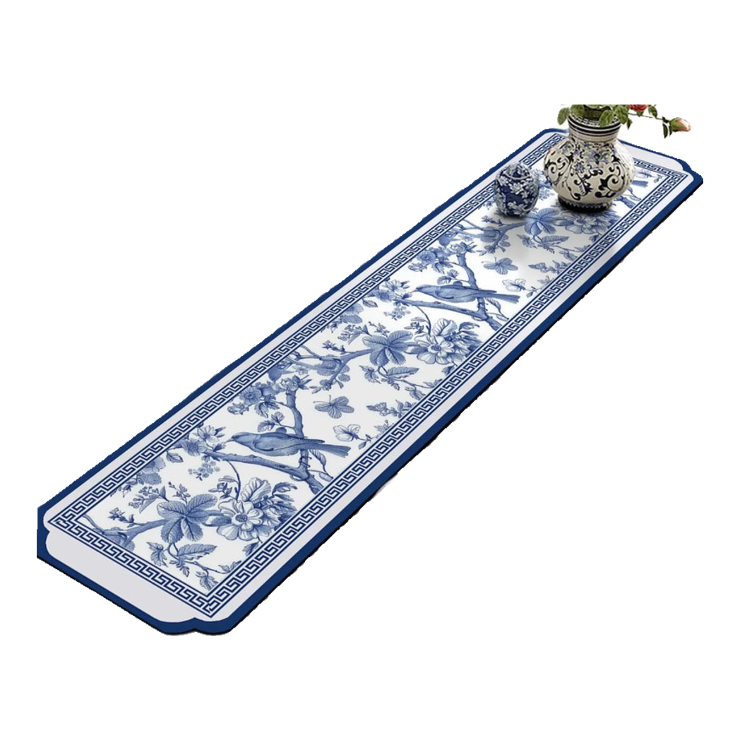 Tết Couture - Khăn Trải Bàn Fiber 30X240 - Porcelain Revival Art - Indochine Oriental Jardin Table Runner