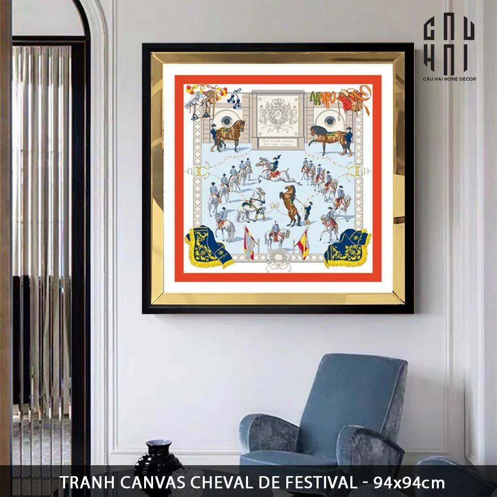 TRANH CANVAS CHEVAL DE FESTIVAL 94X94CM - VIỀN GỖ CÓ KÍNH