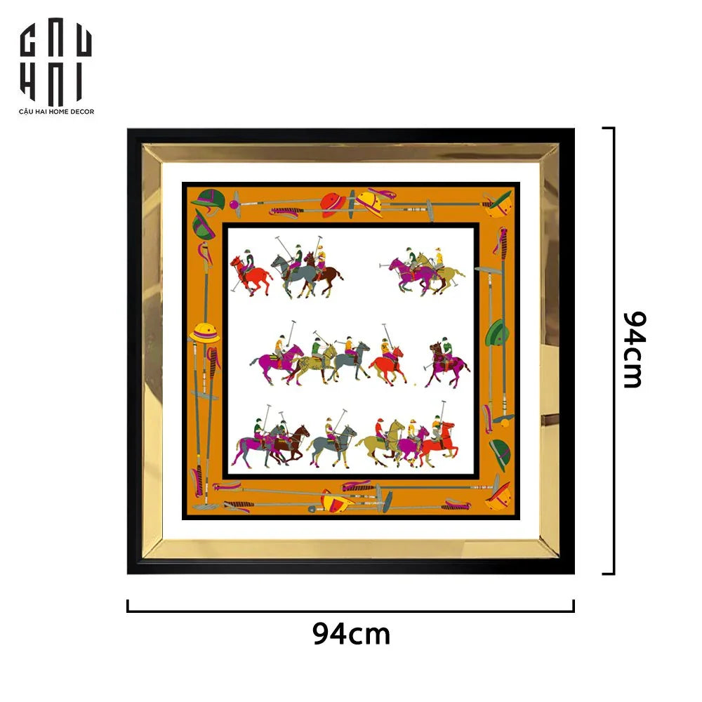 TRANH CANVAS RACING HORSE 94X94CM - VIỀN GỖ CÓ KÍNH