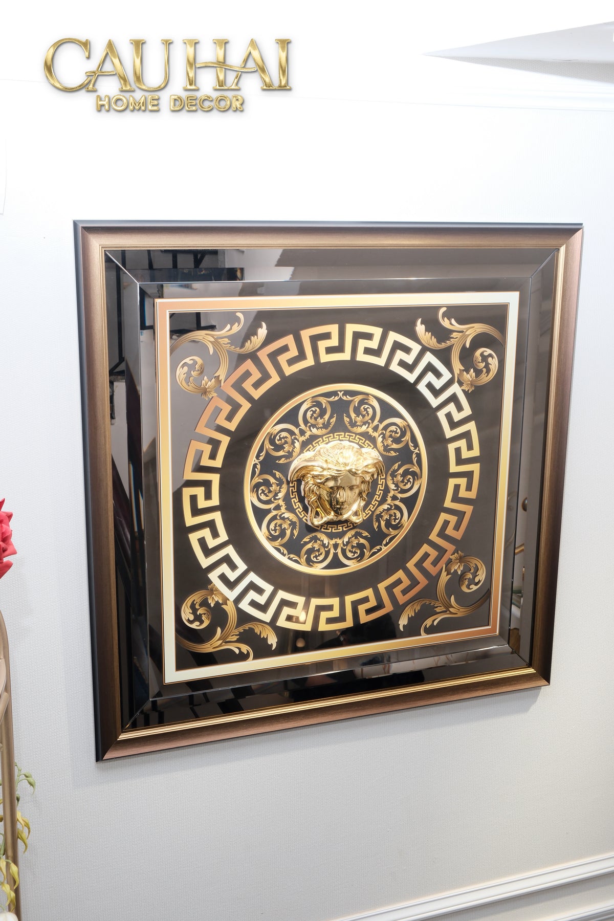 Tranh Gương Miroir Haute Joaillerie - Barocco Nero UV Medusa Iconic 90x90-TRANH TREO TƯỜNG-CẬU HAI HOME DECOR