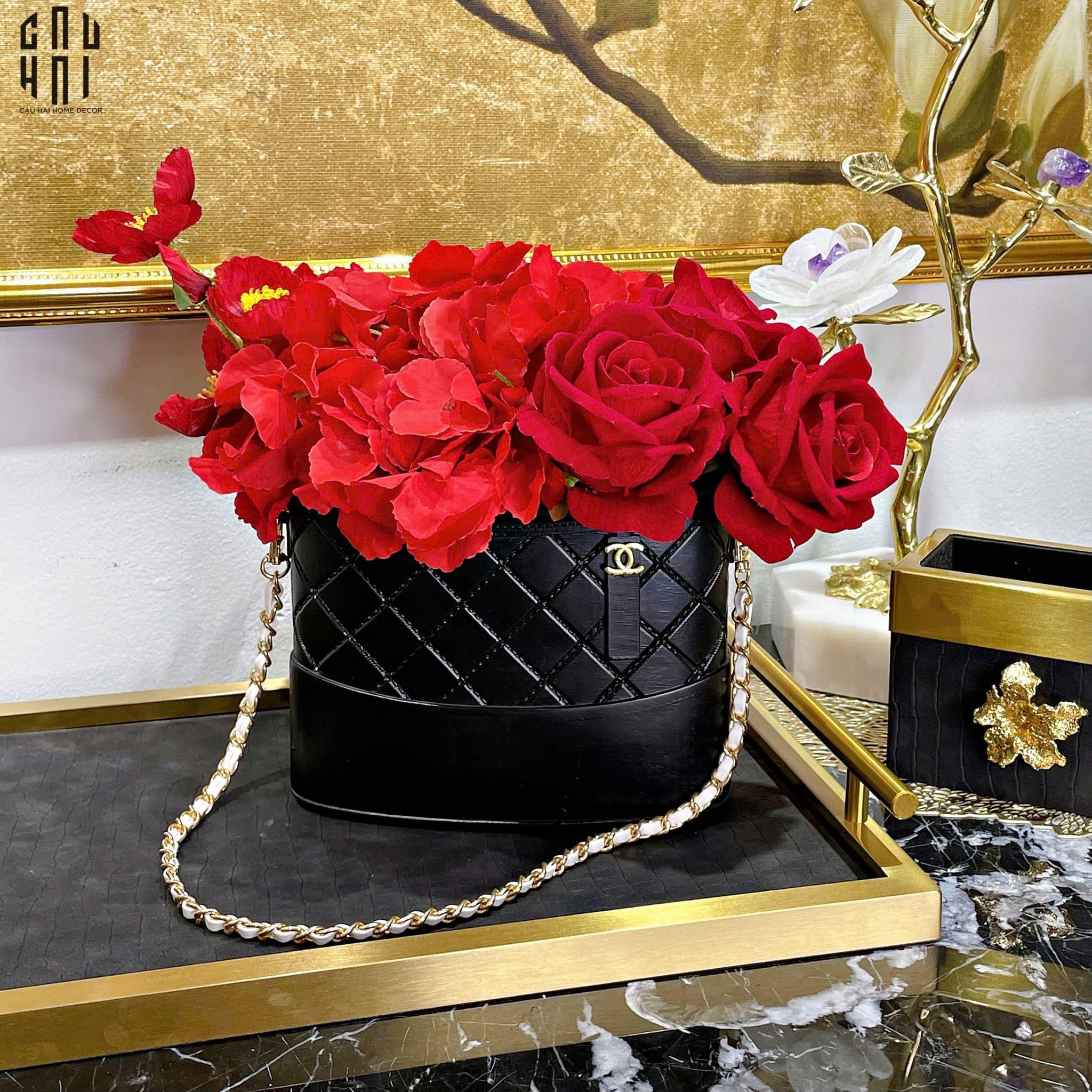 Túi Cắm Hoa Composite Luxury Hobo Camélia Mystery-CẬU HAI HOME DECOR