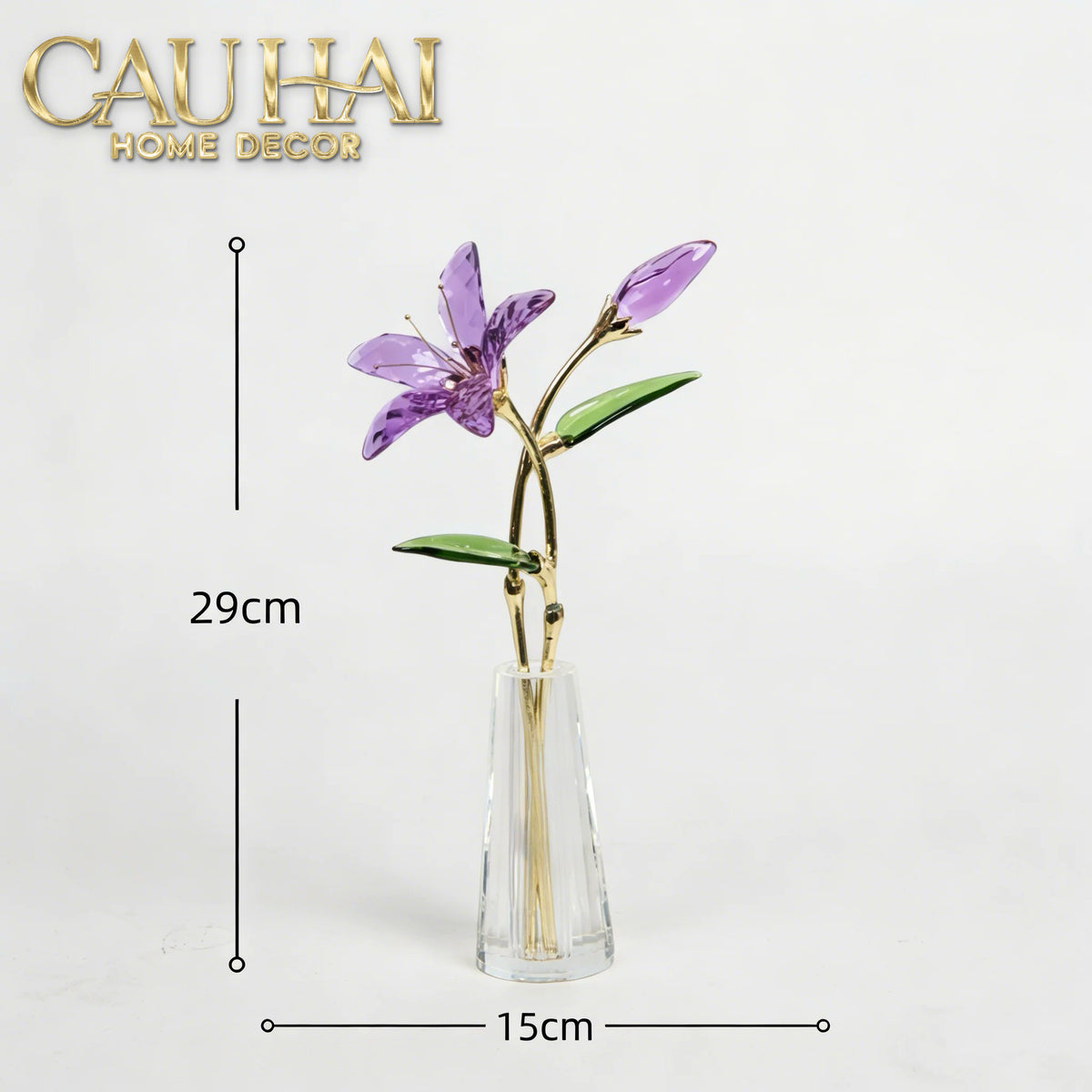 Tượng Bình Hoa Pha Lê Lily - Lys de Cristalleries Éclosion Violet H29-Tượng Pha Lê-CẬU HAI HOME DECOR-CẬU HAI HOME DECOR