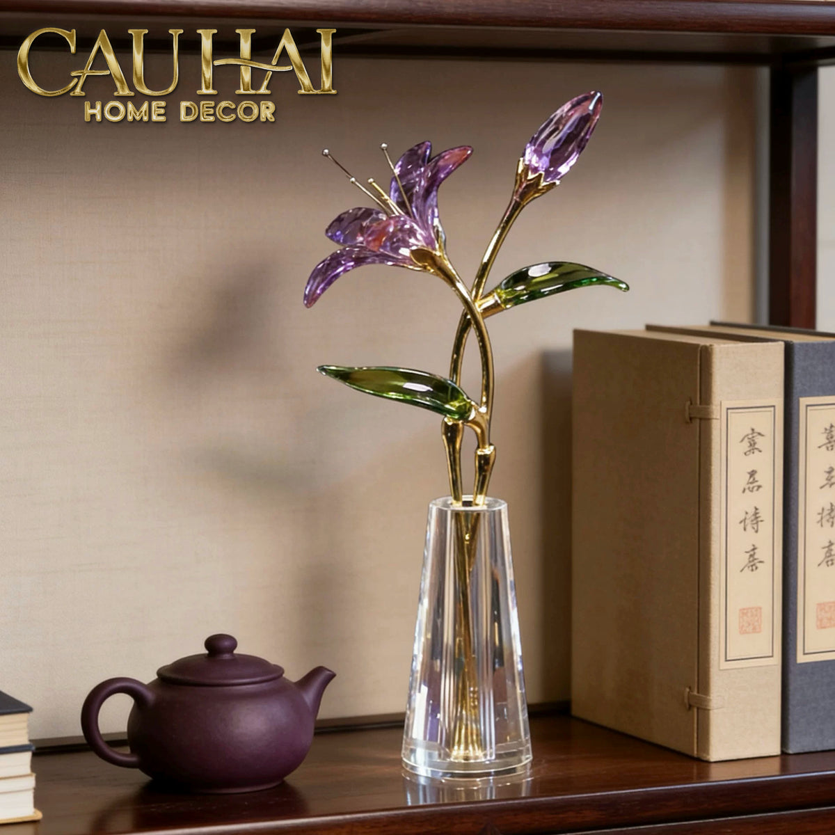 Tượng Bình Hoa Pha Lê Lily - Lys de Cristalleries Éclosion Violet H29-Tượng Pha Lê-CẬU HAI HOME DECOR-CẬU HAI HOME DECOR
