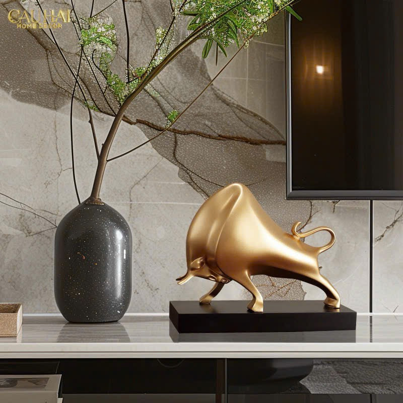 Tượng Bò Phố Wall Taureau Doré 24x10x20-TƯỢNG TRANG TRÍ-CẬU HAI HOME DECOR-CẬU HAI HOME DECOR