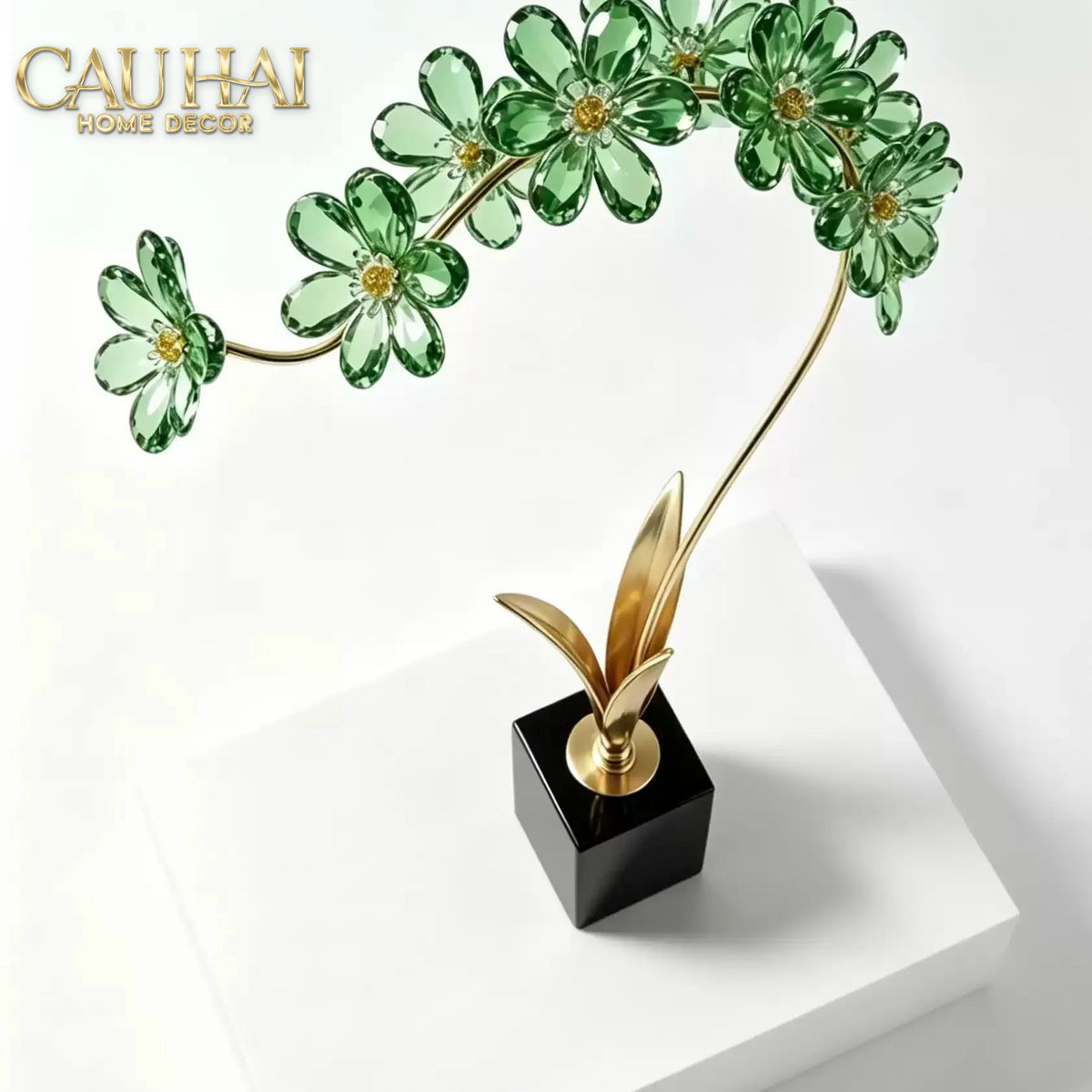 Tượng Cành Hoa Pha Lê Crystal Canopée Émeraude H60x30-CẬU HAI HOME DECOR-CẬU HAI HOME DECOR