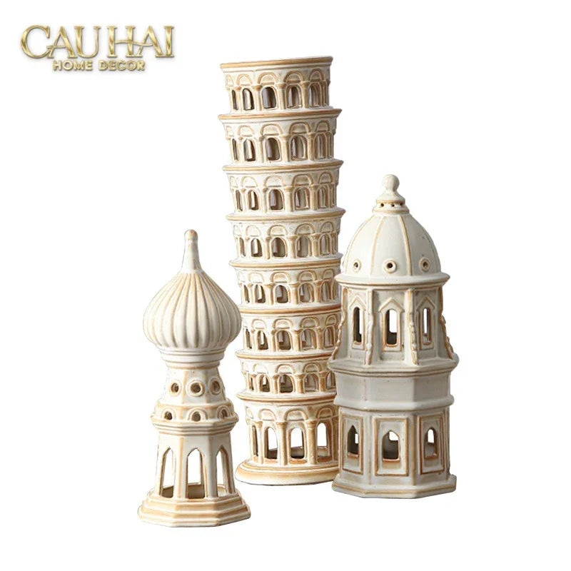 Tượng Ceramic Pisa Tower H43-TƯỢNG TRANG TRÍ-CẬU HAI HOME DECOR