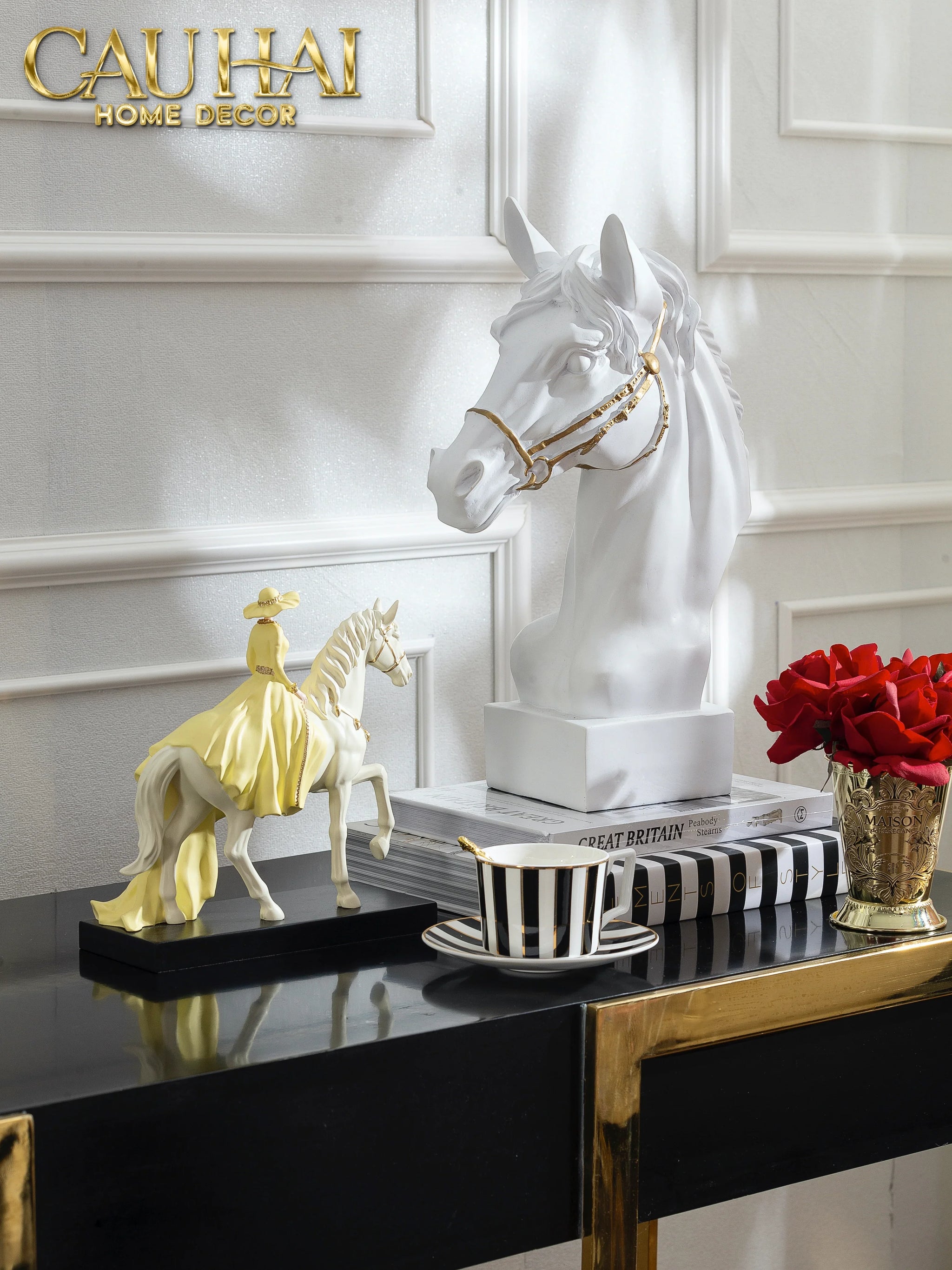 Tượng Đầu Ngựa Composite The Divine Pegasus - White H43-CẬU HAI HOME DECOR