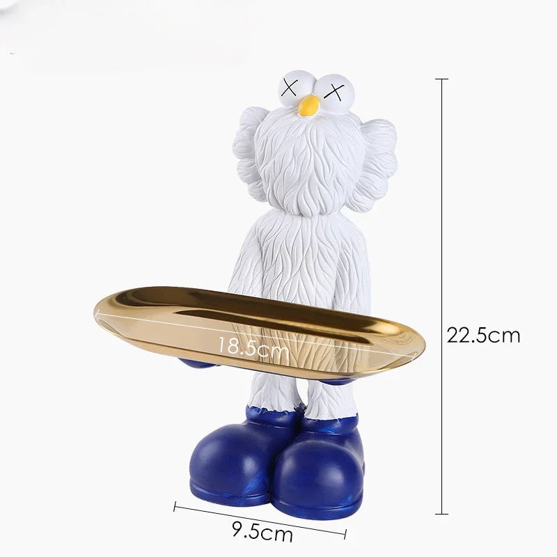 TƯỢNG KAWS CẰM KHAY BẢN DENIM - WHITE-CẬU HAI HOME DECOR