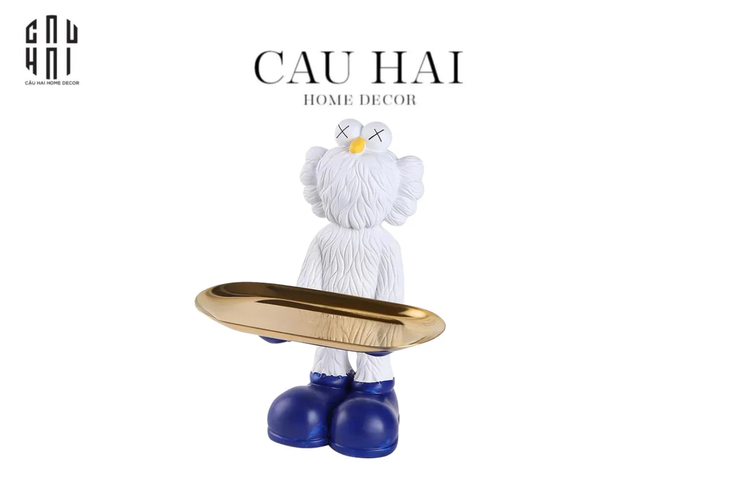 TƯỢNG KAWS CẰM KHAY BẢN DENIM - WHITE