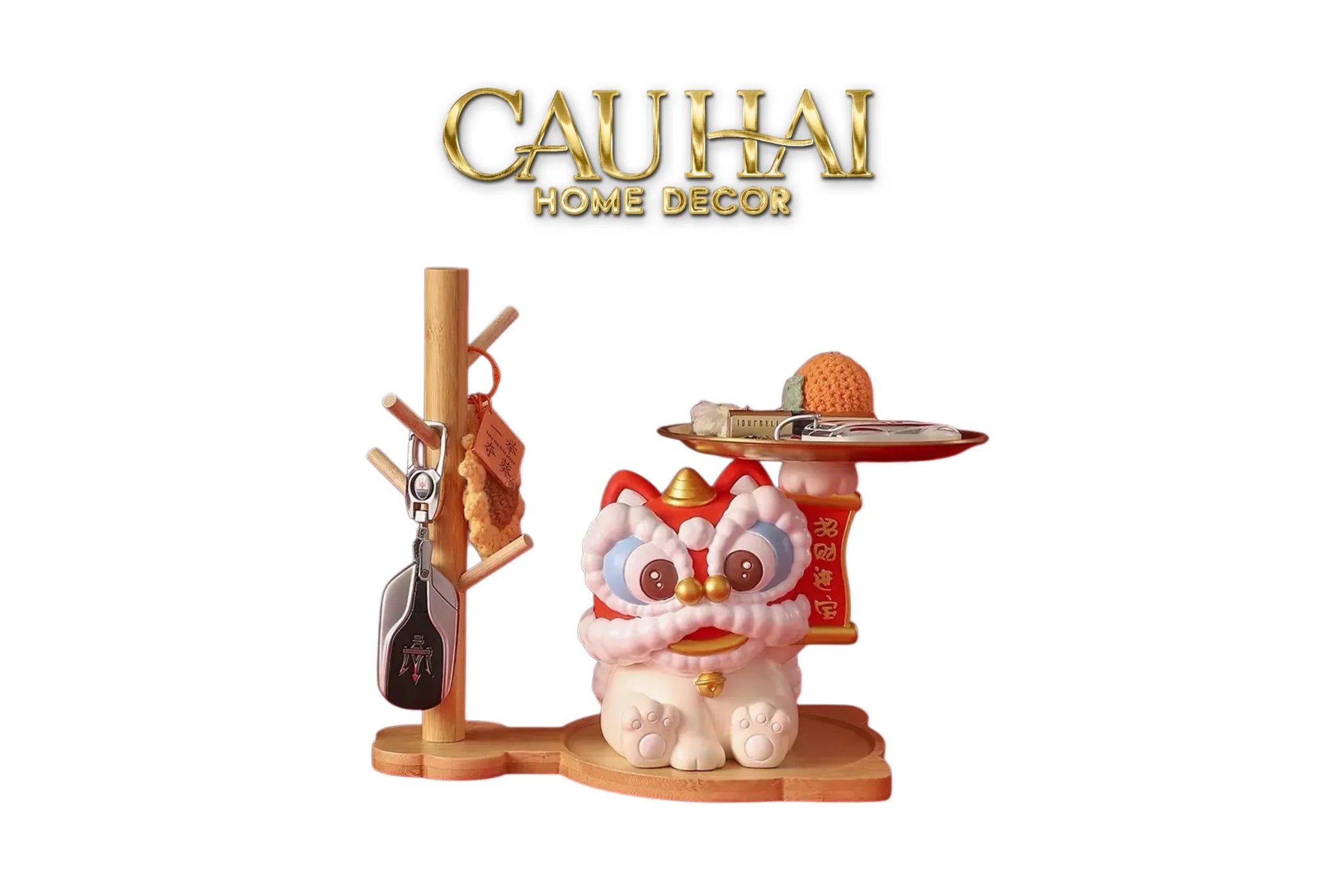 Tượng Kim Lân Phúc Mãn Đường Guardian Lion Key Figurines Hanging Tree 27x29-CẬU HAI HOME DECOR