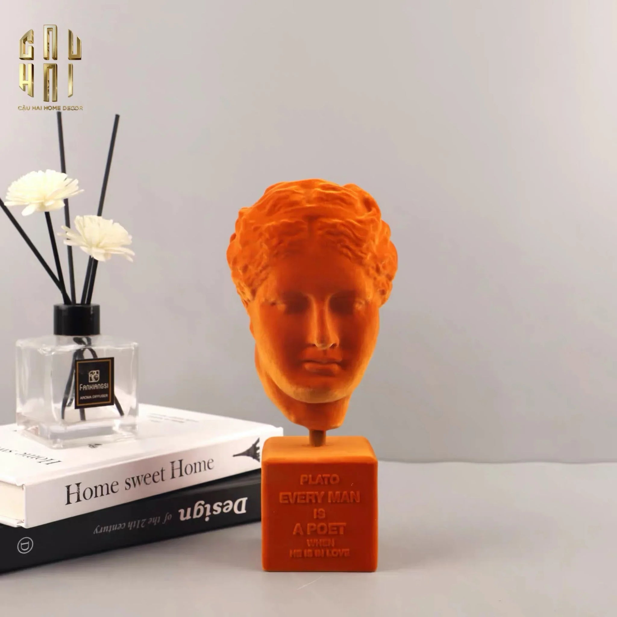 Tượng La Mã Bọc Nhung Ancient Roman Plato Quote Bust - Brick Orange Velvet 9x22-TƯỢNG TRANG TRÍ-CẬU HAI HOME DECOR