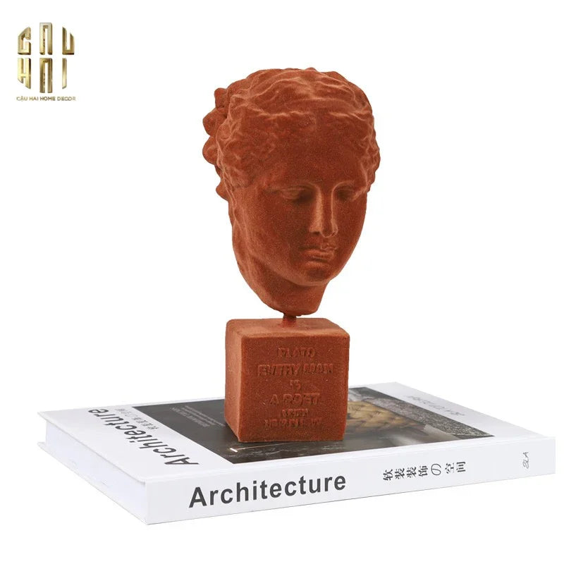 Tượng La Mã Bọc Nhung Ancient Roman Plato Quote Bust - Brick Orange Velvet 9x22-TƯỢNG TRANG TRÍ-CẬU HAI HOME DECOR