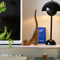 Tượng Mèo Vươn Mình Bọc Nhung Brun Velvet Stretchy Cat 16x37-TƯỢNG TRANG TRÍ-CẬU HAI HOME DECOR