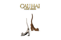 Tượng Mèo Vươn Mình Bọc Nhung Brun Velvet Stretchy Cat 16x37-CẬU HAI HOME DECOR
