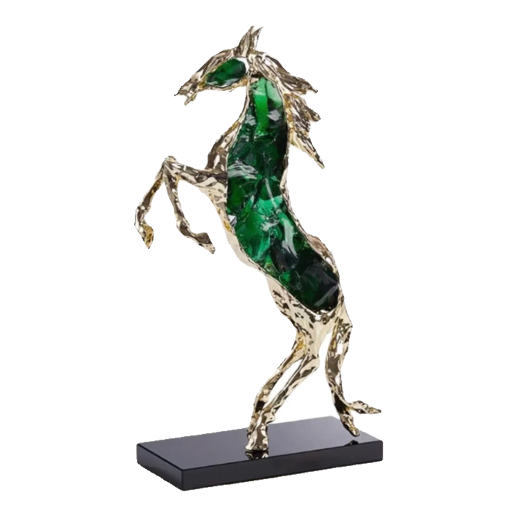 Maison Couture - Tượng Ngựa Bằng Đồng Đá Flotite Green - Brasson Équestre Cheval Émeraude 20x40