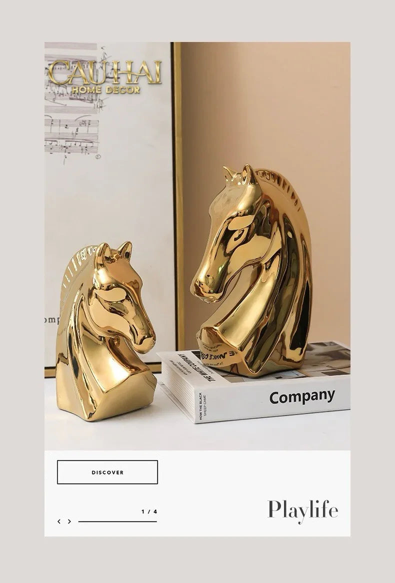 Tượng Ngựa Gilded Cheval H27 Fw25-CẬU HAI HOME DECOR
