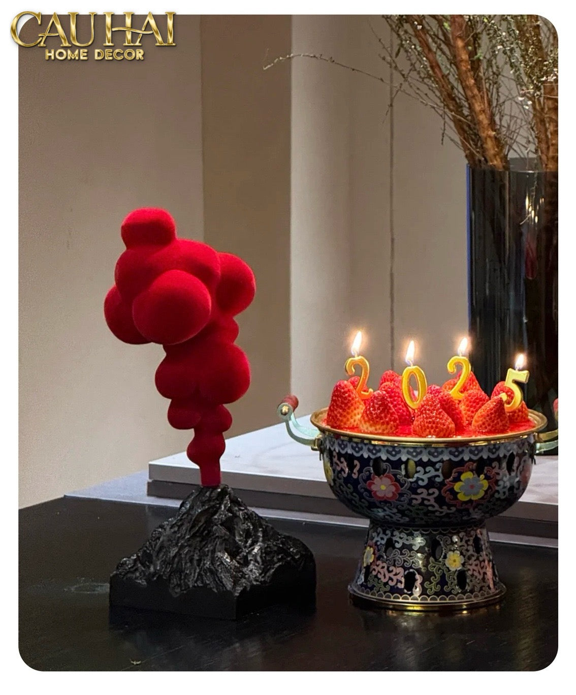 Tượng Nhung Đỏ Red Velvet Volcano Fw25 H36-TƯỢNG TRANG TRÍ-CẬU HAI HOME DECOR