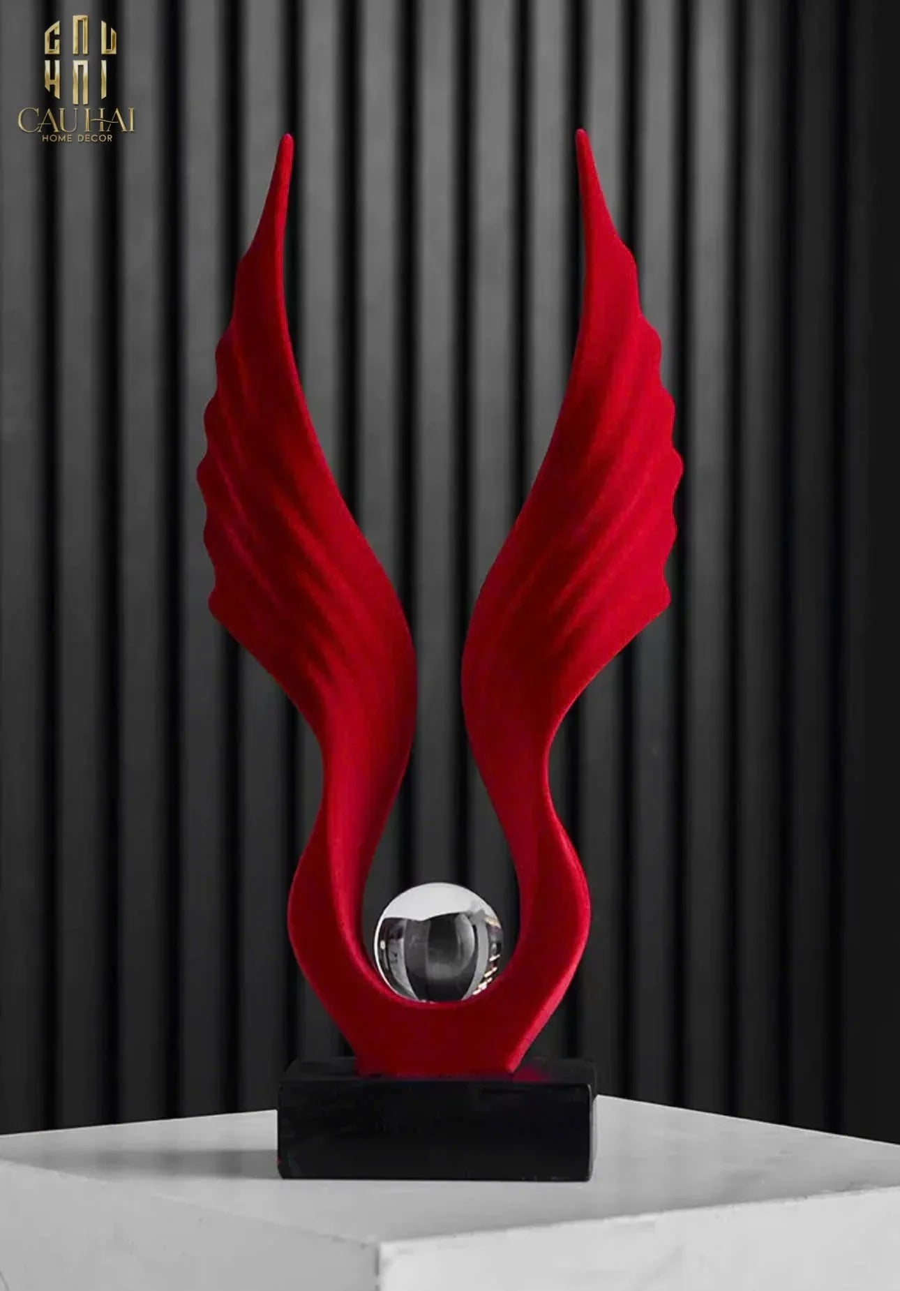 Tượng Nhung Đỏ Scarlet Wings Red Velvet 15x31-TƯỢNG TRANG TRÍ-CẬU HAI HOME DECOR