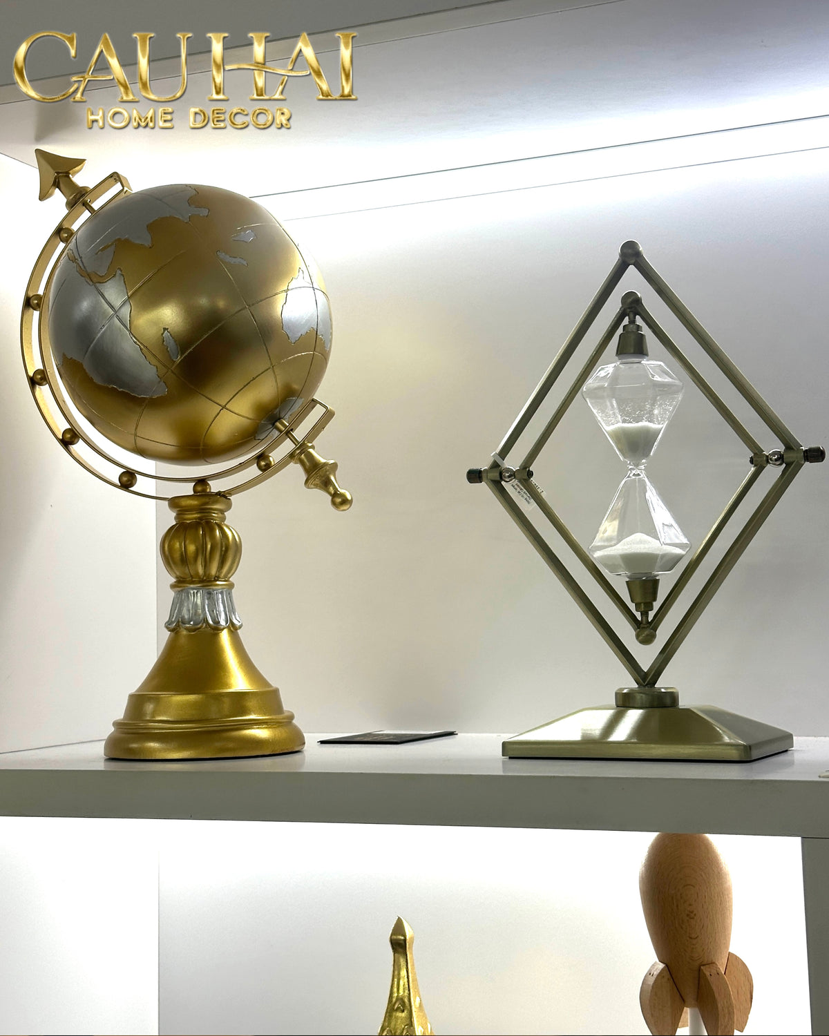 Tượng Quả Địa Cầu Golden Woody Planet Ss25-TƯỢNG TRANG TRÍ-Đối tác tại Trung Quốc theo từng đơn đặt hàng-CẬU HAI HOME DECOR