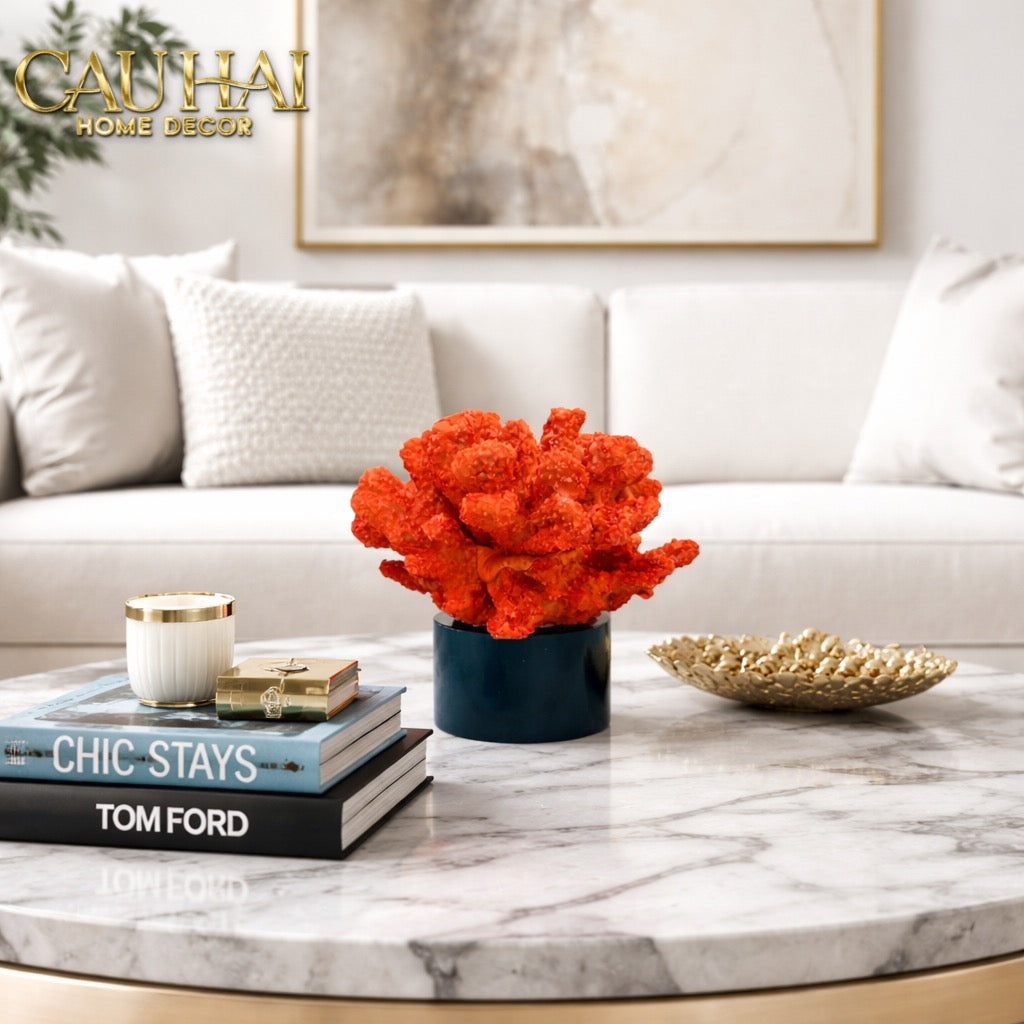 Tượng San Hô Lửa Đế Pha Lê Crimson Cristalleries Coral Sculptures 15x20-CẬU HAI HOME DECOR