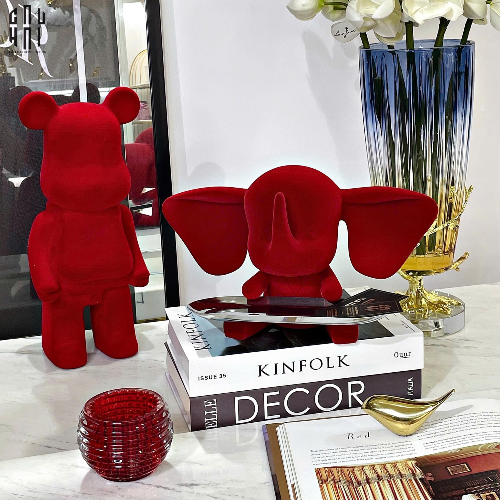 TƯỢNG TRANG TRÍ CERAMIC RED VELVET ELEPHANT-CẬU HAI HOME DECOR