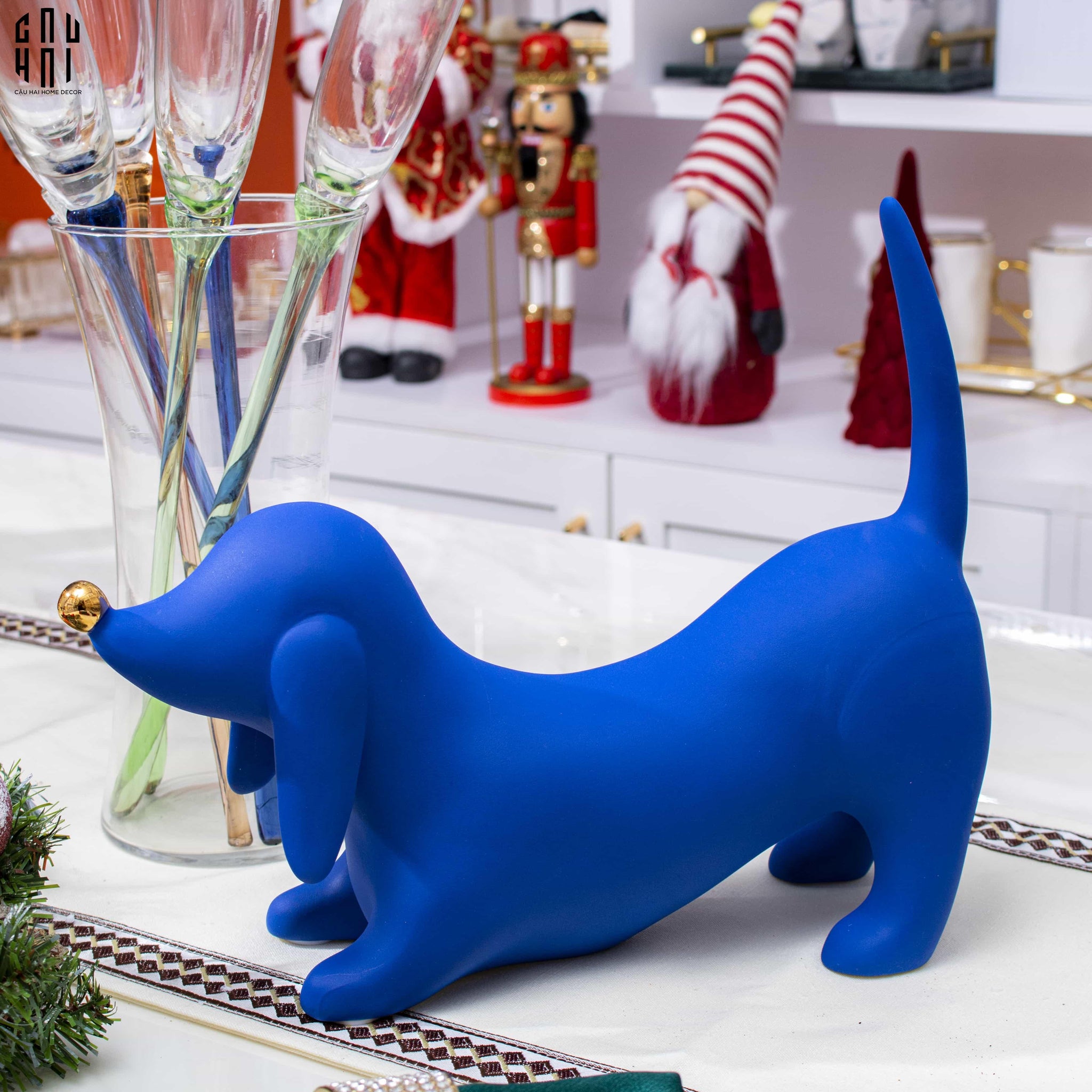 Tượng Trang Trí Chó Blue Dachshund-CẬU HAI HOME DECOR