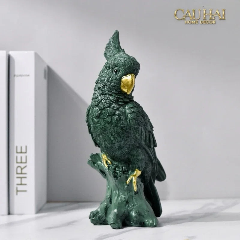 Tượng Vẹt Mào Celadon Parrot-TƯỢNG TRANG TRÍ-CẬU HAI HOME DECOR