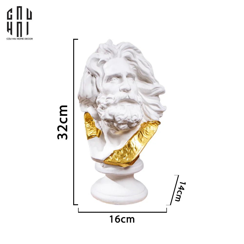 Tượng Zeus Premium Dát Vàng 24K H32-CẬU HAI HOME DECOR