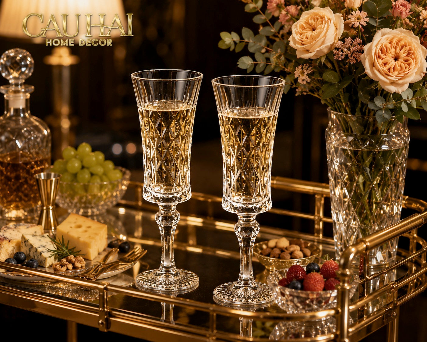 Set 2 Ly Champagne Cristalleries Faceted 120ml