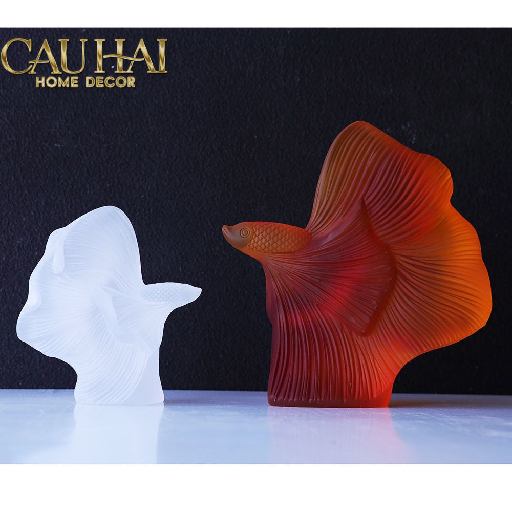 Maison Couture - Set Tượng Cá Nghệ Thuật Betta Resin Lumière Wave Amber Blanc