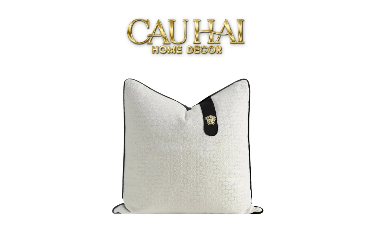 Vỏ Gối Bouclé Medusa Tab Ivory Noir 45x45-VỎ GỐI SOFA-CẬU HAI HOME DECOR