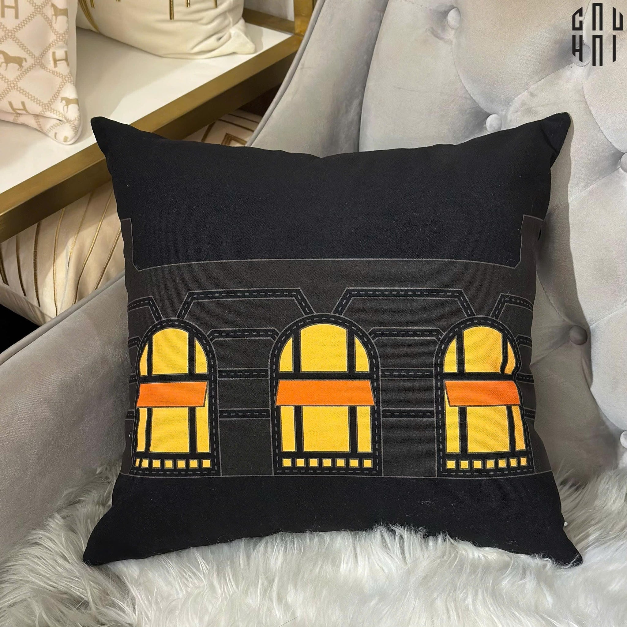 Vỏ Gối Canvas Faubourg Multi Doors - Noir Jaune 45.-vỏ gối-CẬU HAI HOME DECOR