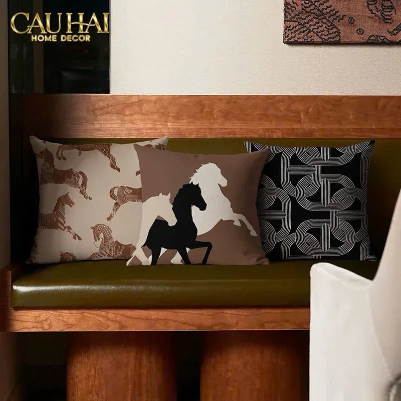 Vỏ Gối Canvas Fiber Dou Cavalière Brun 45-CẬU HAI HOME DECOR