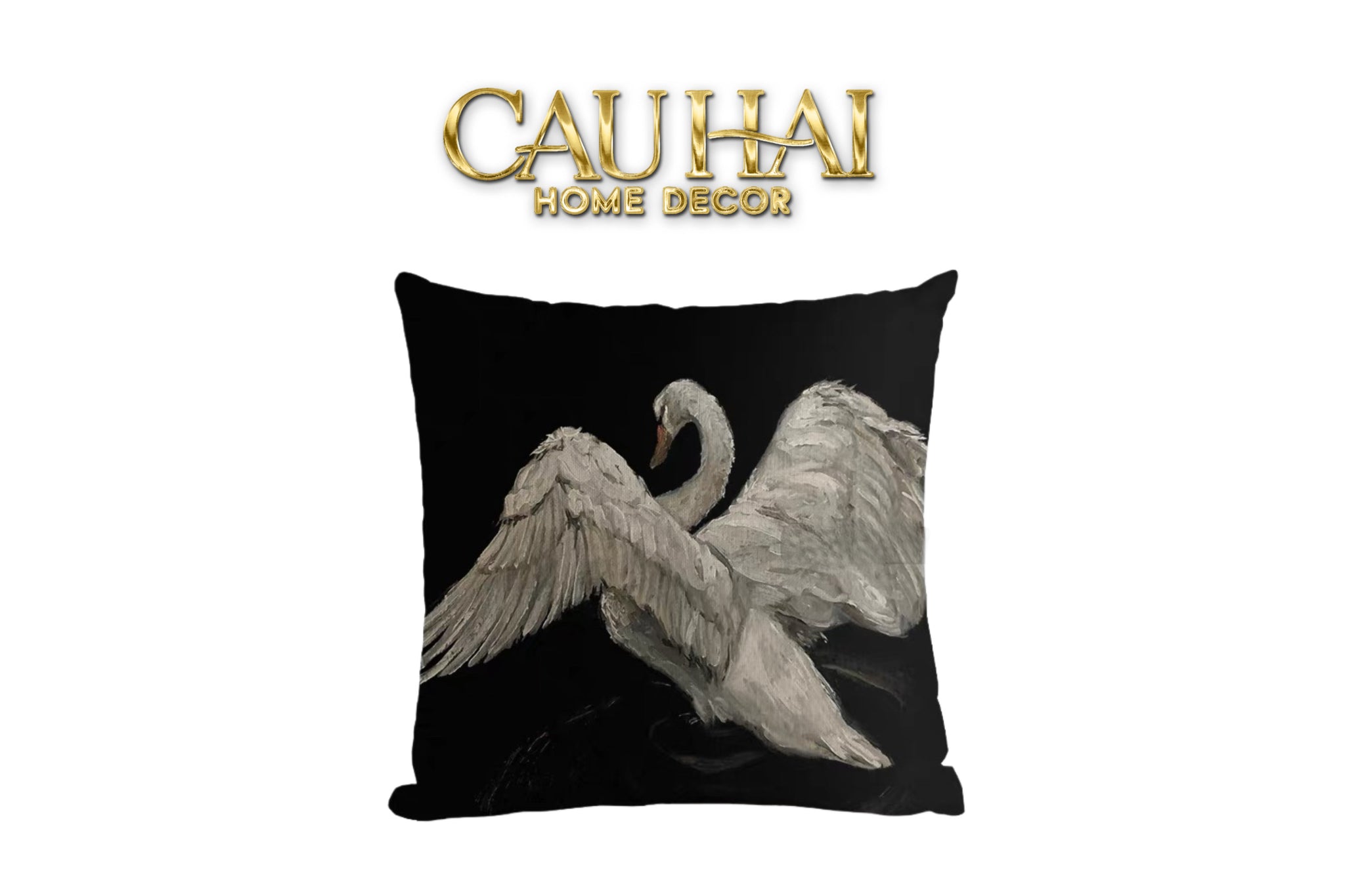 VỎ GỐI CANVAS FIBER FLYING SAVOIR SWAN 45-1- Cậu Hai Home Decor