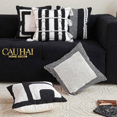 Vỏ Gối Canvas Mono Geometric Border 45-VỎ GỐI-CẬU HAI HOME DECOR