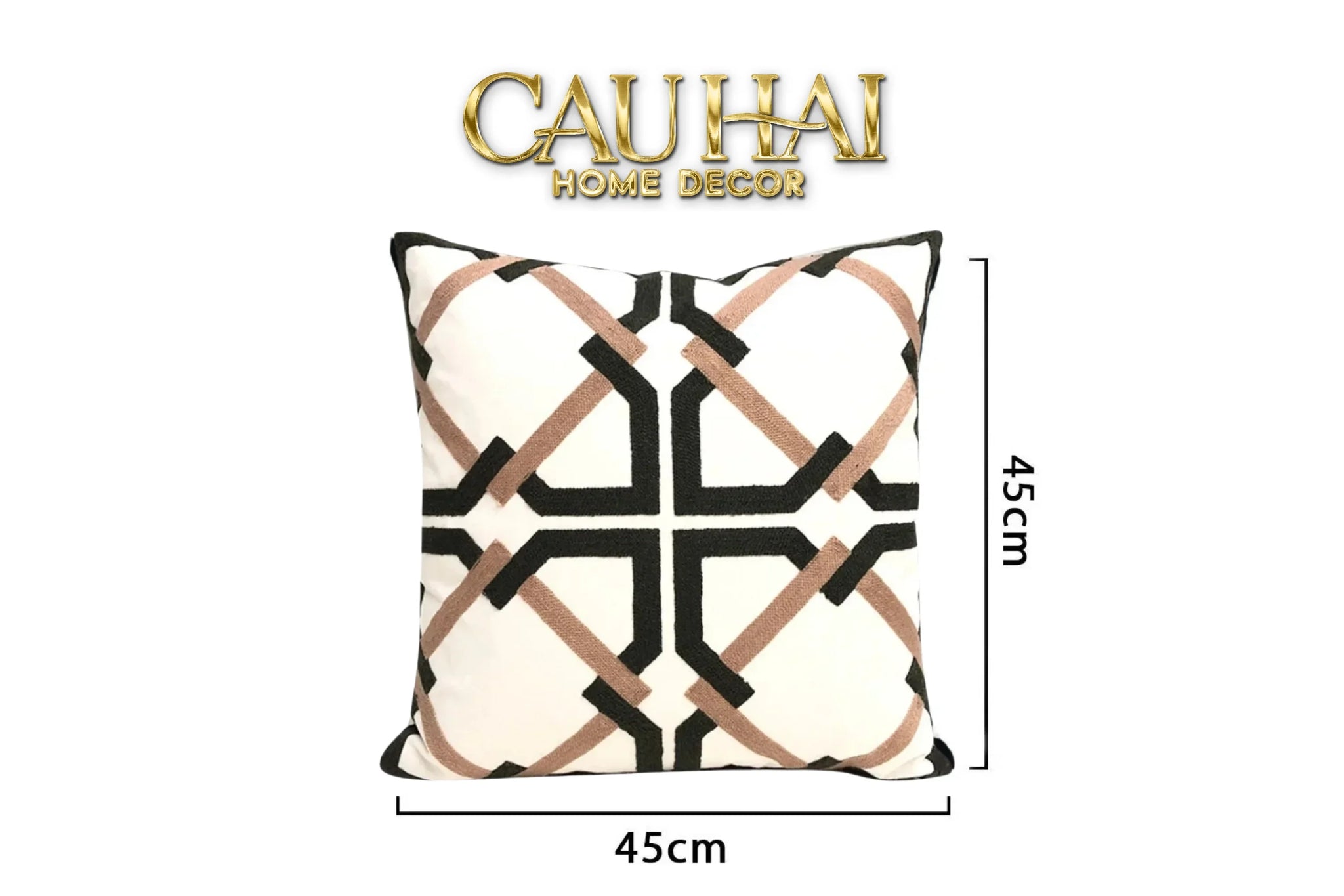 Vỏ Gối Canvas Mono Geometric Border 45-VỎ GỐI-CẬU HAI HOME DECOR