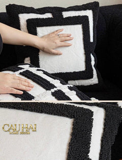 Vỏ Gối Canvas Mono Geometric Border 45-VỎ GỐI-CẬU HAI HOME DECOR