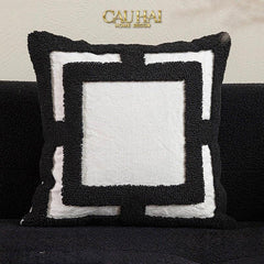 Vỏ Gối Canvas Mono Geometric Border 45-CẬU HAI HOME DECOR