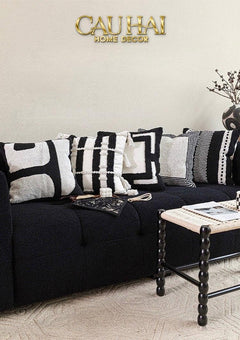 Vỏ Gối Canvas Mono Geometric Border 45-CẬU HAI HOME DECOR