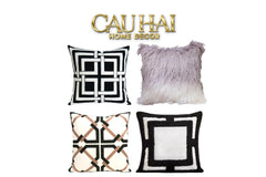 Vỏ Gối Canvas Mono Geometric Border 45-CẬU HAI HOME DECOR
