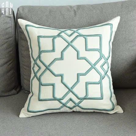 Vỏ Gối Canvas Thêu 3D Turquoise Lattice Trellis 45-CẬU HAI HOME DECOR