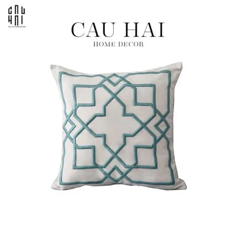 Vỏ Gối Canvas Thêu 3D Turquoise Lattice Trellis 45-CẬU HAI HOME DECOR