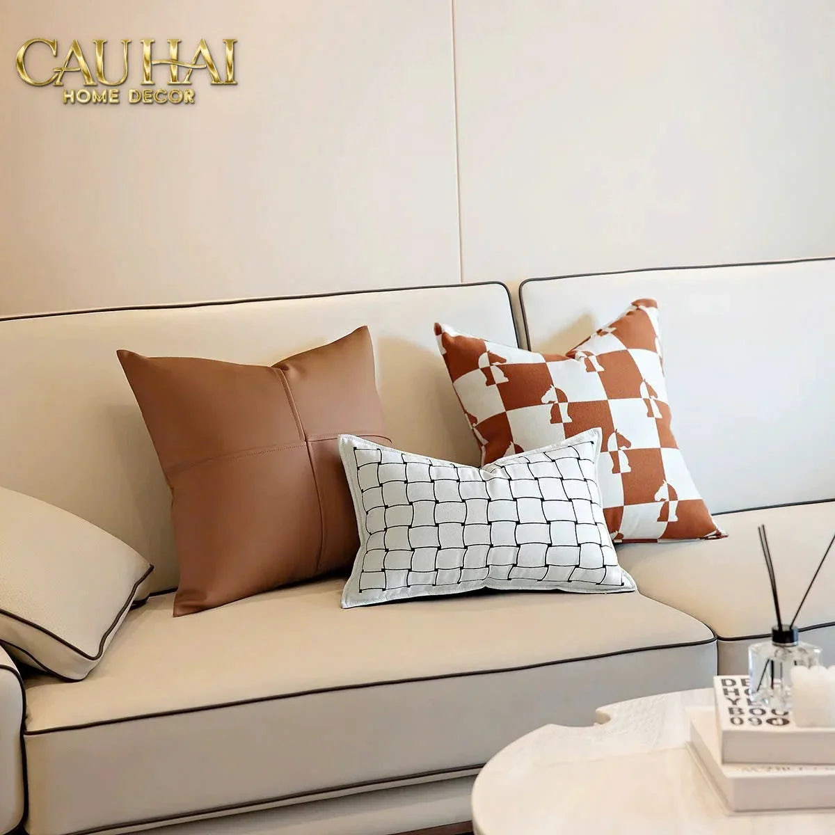 Vỏ Gối Cavalier Checkerboard Ébène Brun Art Cushion 45-VỎ GỐI-CẬU HAI HOME DECOR