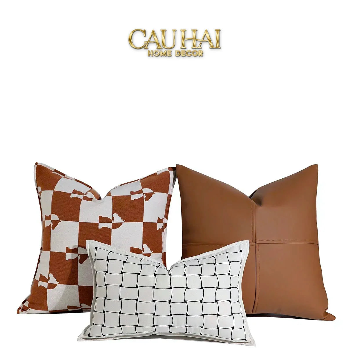 Vỏ Gối Cavalier Checkerboard Ébène Brun Art Cushion 45-VỎ GỐI-CẬU HAI HOME DECOR