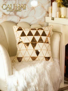 Vỏ Gối Cotton Gold Mosaic Pyramid 50-VỎ GỐI-CẬU HAI HOME DECOR